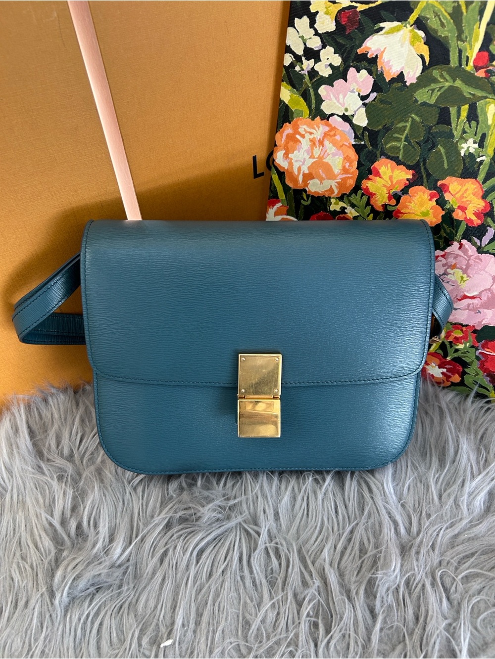 Leather Crossbody Bag in Teal with Gold Hardware